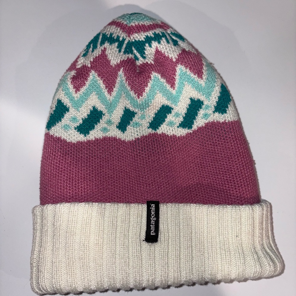 Patagonia Kids' Pink and White Knit Beanie